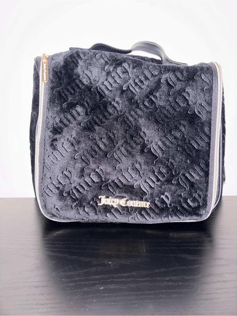 Juicy Couture Black Plush Cosmetic Case with Gold Logo